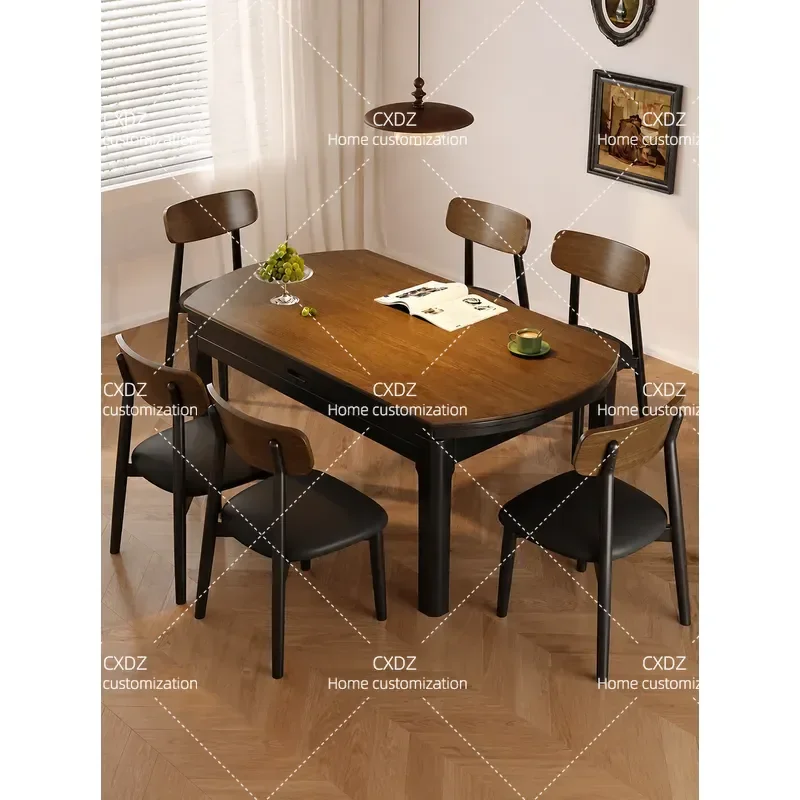 Blue Mid Century Modern Solid Wood and Rock Slab Dining Table Set with Chairs Compact Design for Small Apartment Home Use