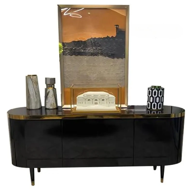 

Italian light luxury living room TV cabinet modern simple model house luxury house gold silk ebony customization