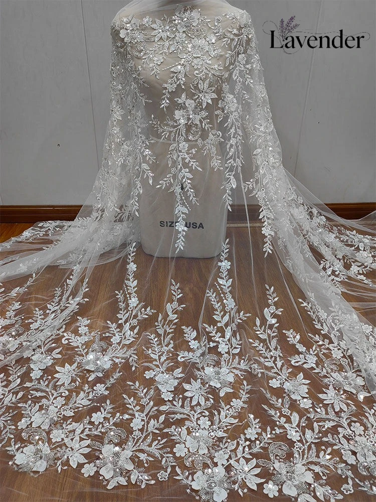 

White Beaded Sequin Embroidered Floral Leaf Lace Tulle Fabric DIY Sewing Trim Accessories for Dresses Fashion Garments