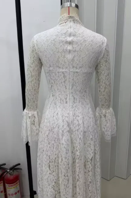 Neues Elegantes Rollkragen-Spitzen-Maxikleid, Dezentes Vintage-Trendkleid für Damen, Abendkleid für Hochzeitsgäste, Formelle Straßenkleidung, Weiches Tragegefühl – Detail 3