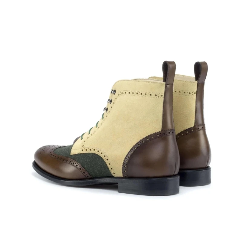 New Block Men Short Boots Mixed Colors Lace-up Square Toe Ankle Strap Handmade Men Ankle Boots Botas De Hombre