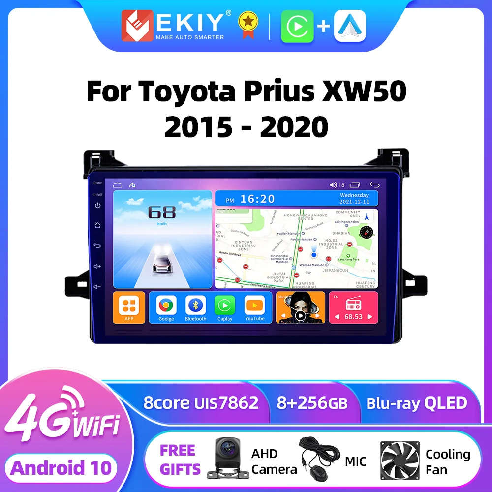 EKIY T7  Android 10 Car Radio For Toyota Prius XW50 2015 - 2020 Multimedia Video Player GPS Navigation Stereo Tape Recorder DVD