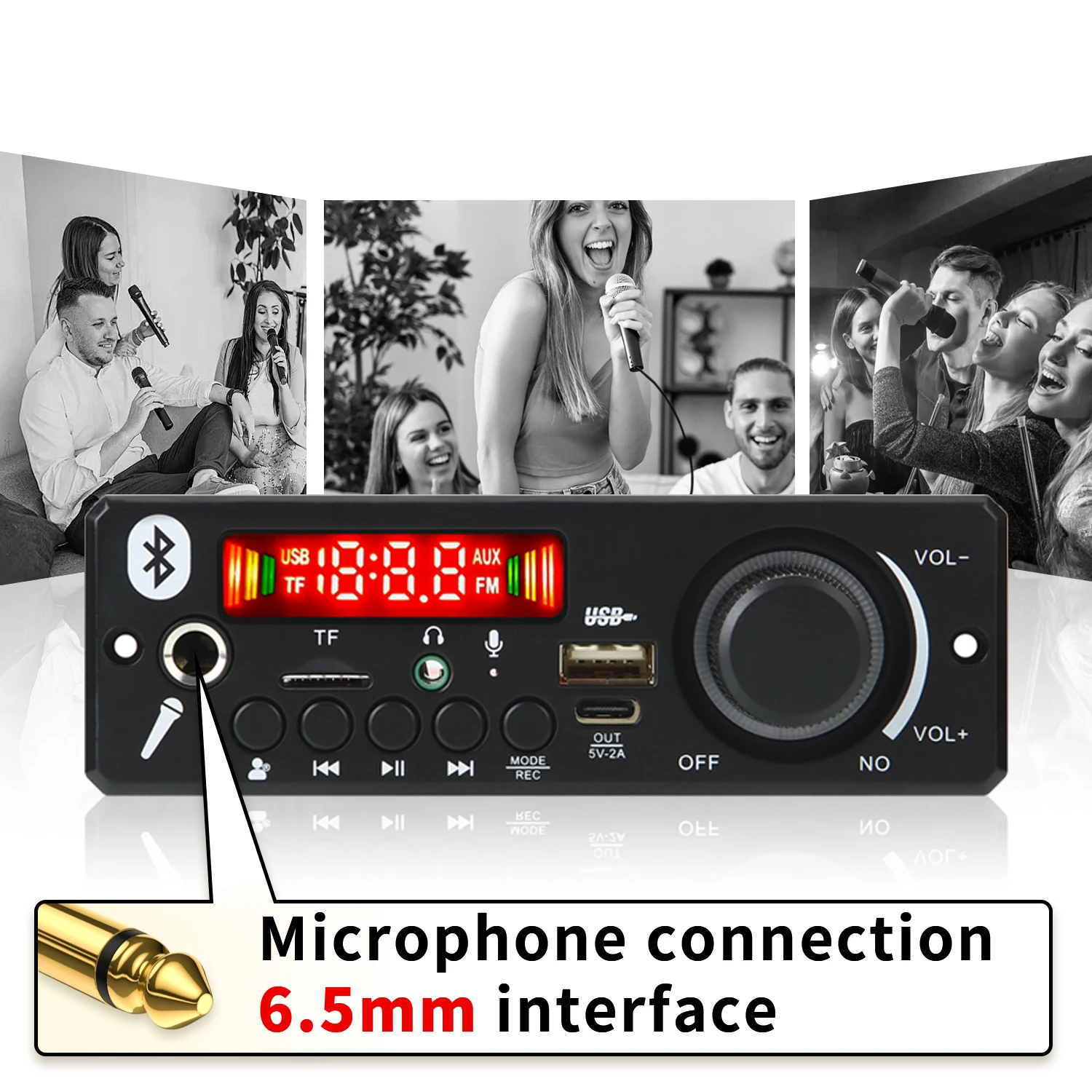 مضخم صوت 80 وات بلوتوث 5.0 MP3/WAV/FLAC لوحة فك تشفير تيار مستمر 7-24 فولت - نظام صوتي للسيارة هاي فاي مع ميكروفون، USB/TF/FM وتقليل الضوضاء