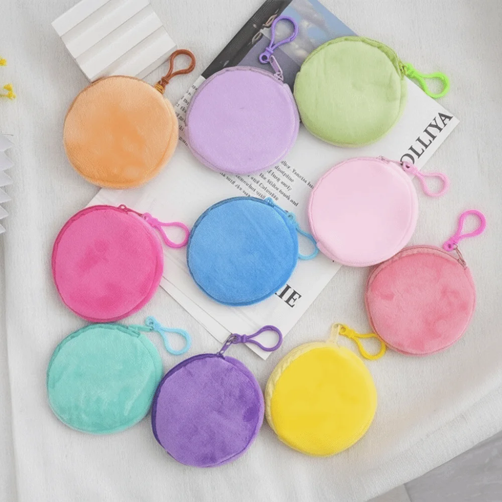 

Soft Solid Color Coin Purse Cute ID Card Bag Round Shape Kawaii Style Keychain Wallet Travel