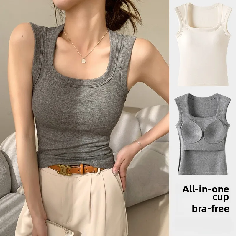 2025 Summer New Women's Seamless Built-in Bra Tank Top Sports Bra Sleeveless Shirt Breathable Workout Vest With T-shirt Combo