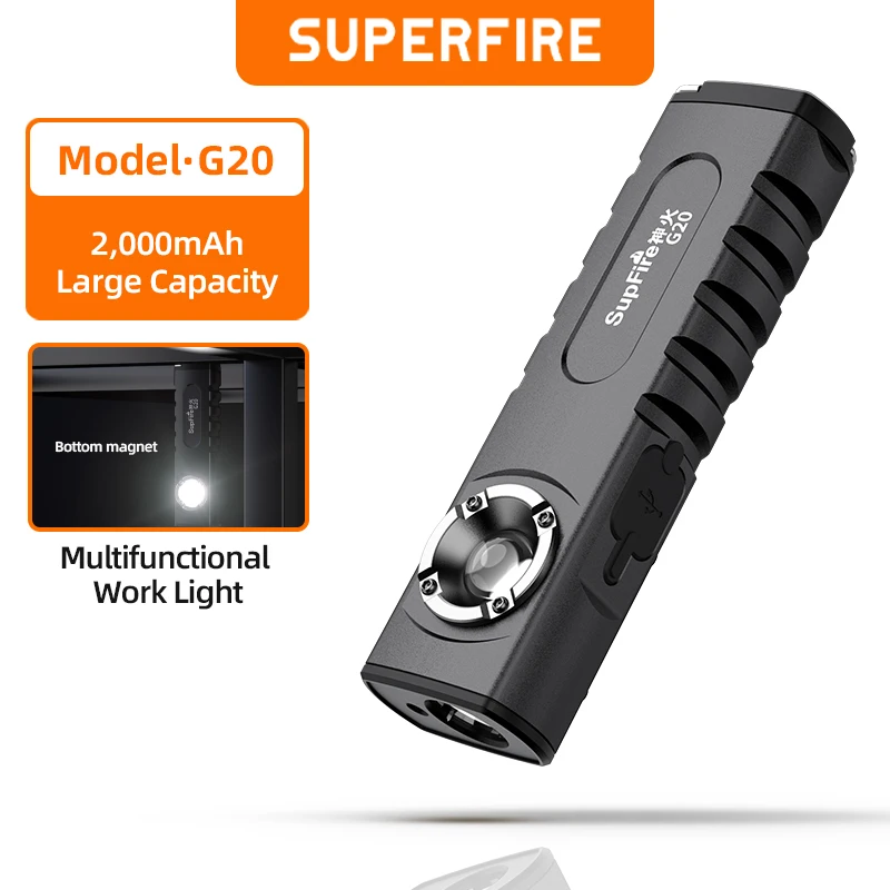 

SUPERFIRE G20 LED/COB Flashlight with Red indicator/Magnet/Power Bank Function,USB-C Rechargeable 18650 Torch Camping Lantern