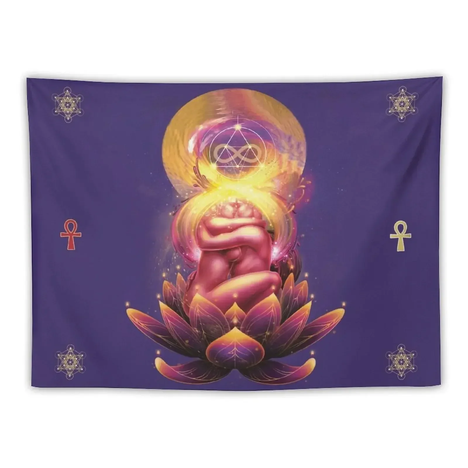 Sacred Union Twin Flame Lotus Tapestry Cute Room Decor Kawaii Room Decor Wall Hanging Decor Tapestry