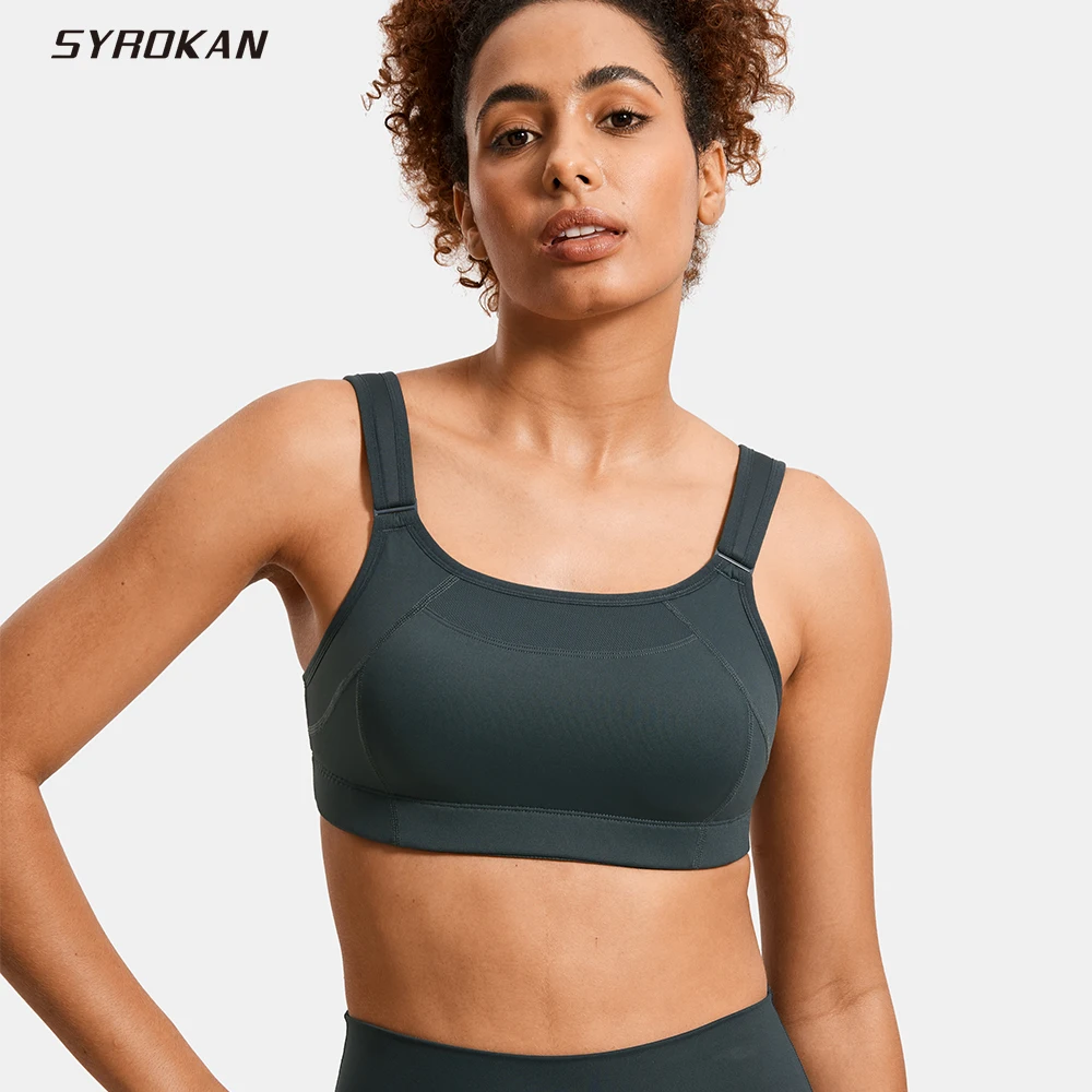 SYROKAN Reggiseni sportivi regolabili sul davanti per donna Reggiseno da corsa per allenamento senza ferretto ad alto impatto, comfort senza rimbalzo