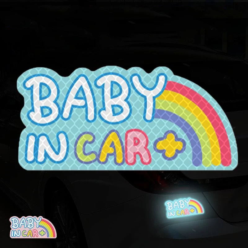 

Cute Baby in Car Rainbow Reflective Stickers Waterproof Safety Warning Decals for Car Window Child Seat Universal Vehicle Decor