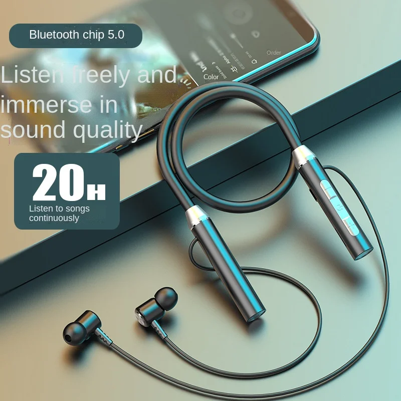 New Wireless Bluetooth Headset Neck Hanging Stereo Pluggable High-capacity Magnetic Suction Sports Running Bluetooth Headset