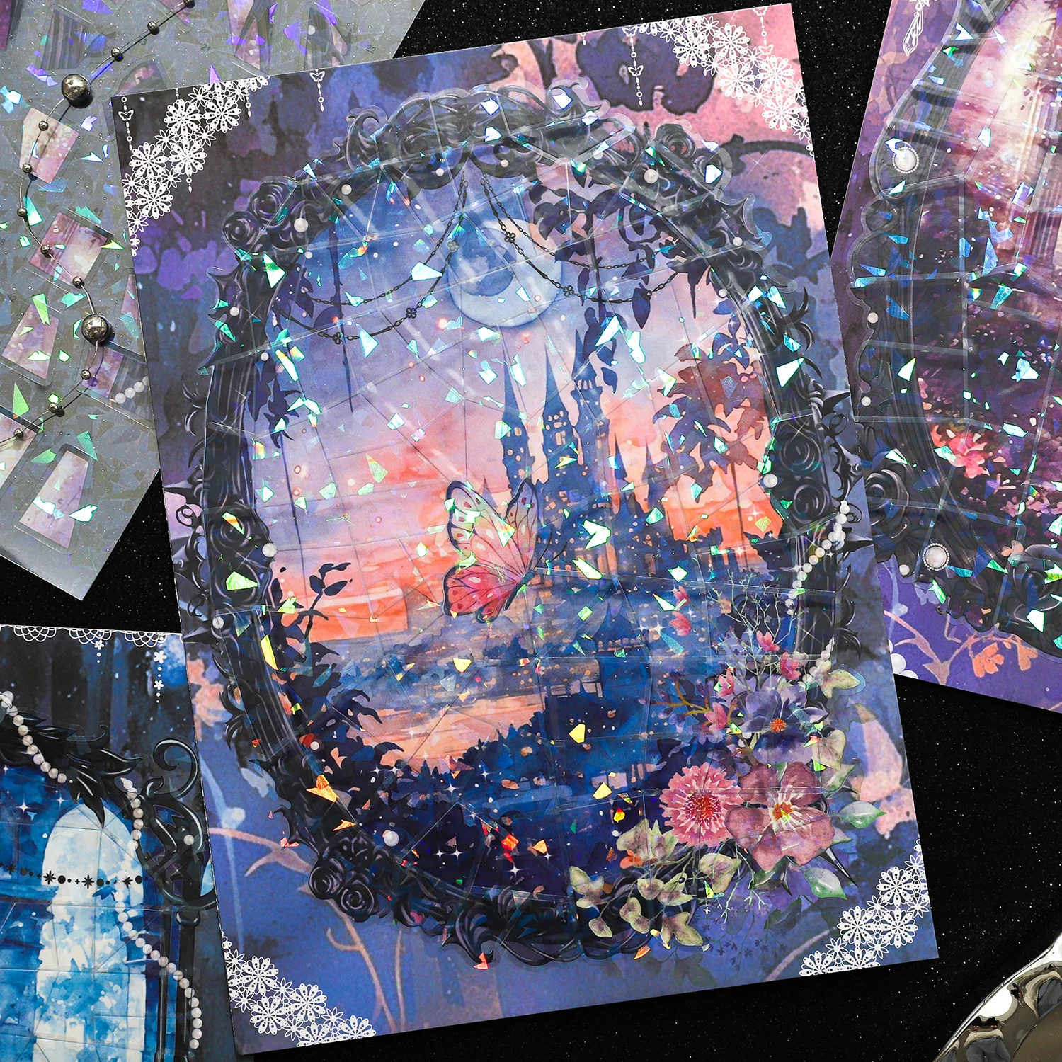 

Kawaii Butterfly Castle 3D Empty cage butterfly shadow Landscape Sticker DIY Pocket Cabin Scene festival gift