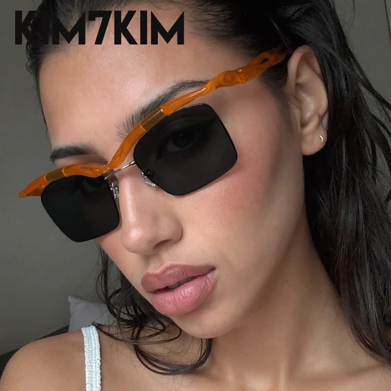 Trendy Punk Quadratische Sonnenbrille Männer Frauen 2025, Luxus Marke Vintage Randlose Sonnenbrille Großen Rahmen Steampunk Brillen UV400 Shades