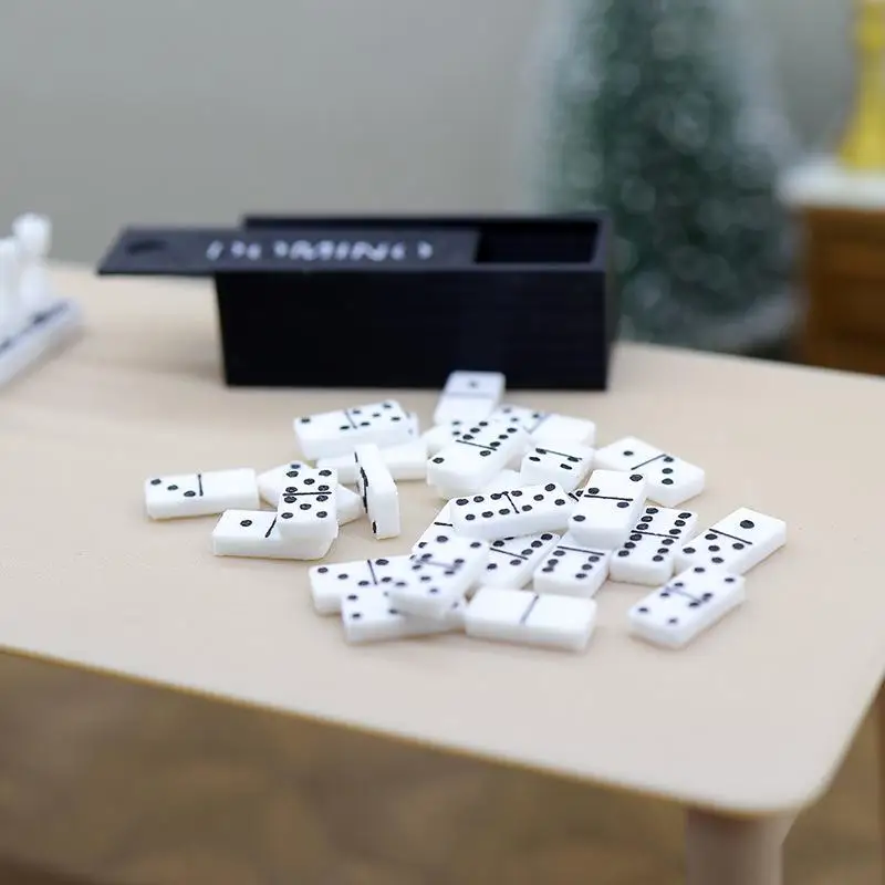 1 Set 1:12 Dollhouse Accessories Miniature Domino Model Building Learning Educational Toy Dot Dominoes Board Game With Box