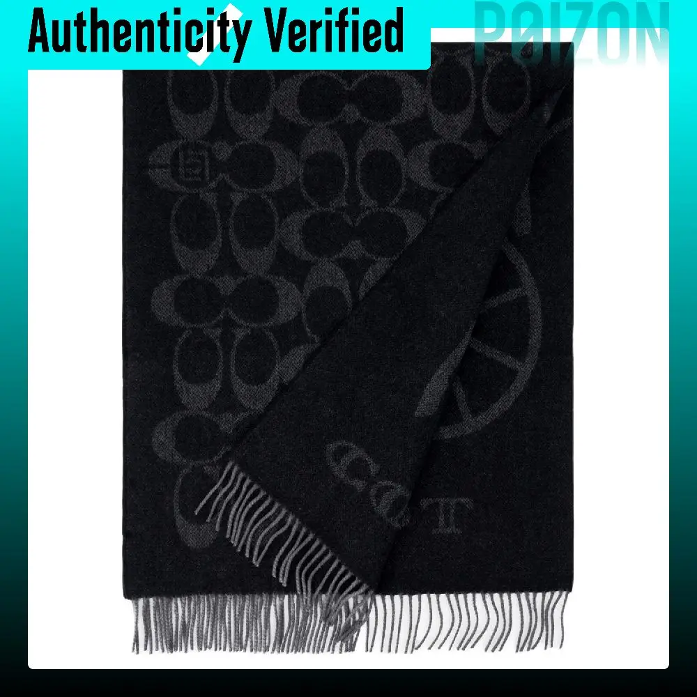 COACH Cashmere Sheep Wool Knit Scarves Unisex Black CDM20-BLK