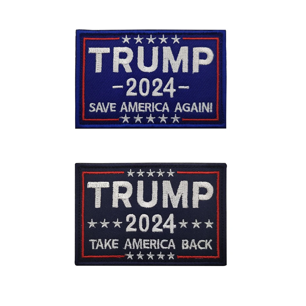 Donald Trump 2024 MAGA Patches 9x6cm Save America Again Make America Great Again Embroidered Hook and Loop Patch for Backpack