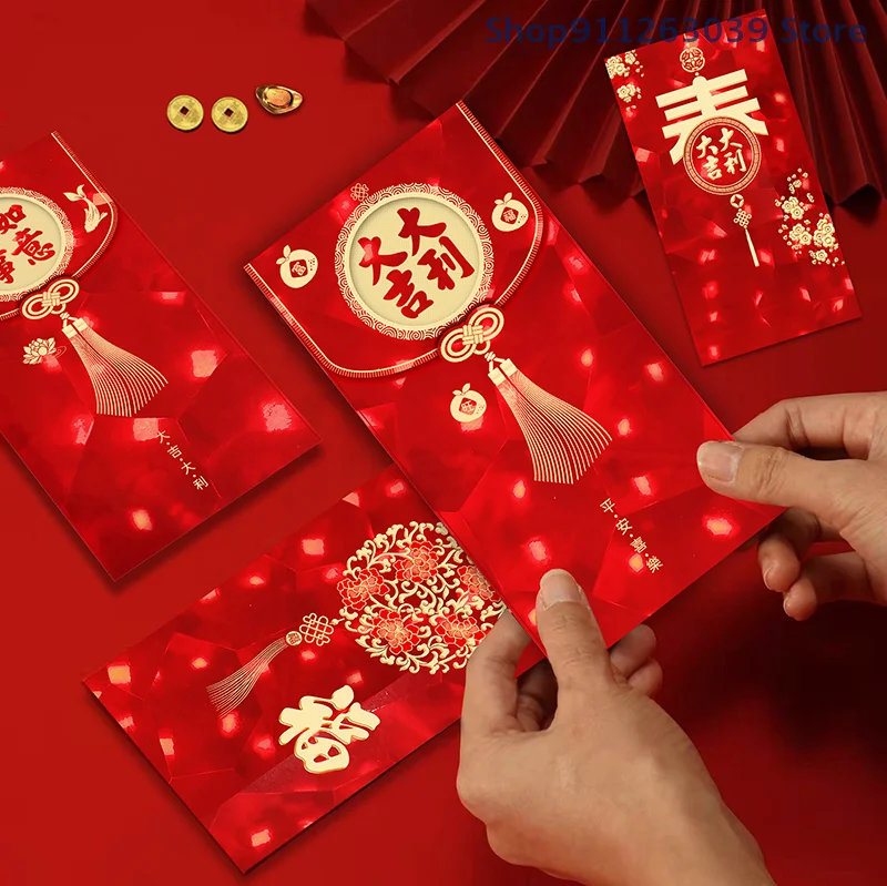 Sac Rouge pour Nouvel An Chinois, Enveloppes Rouges pour ixdu Printemps, Poches Porte-Bonheur 3D pour Argent, 6 Pièces