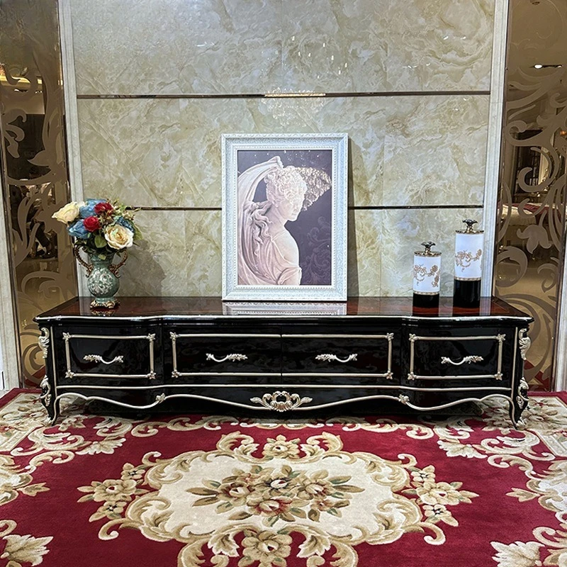 

French coffee table TV cabinet combination, European solid wood TV cabinet small apartment bedroom floor cabinet household