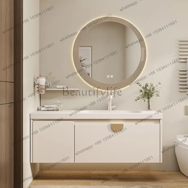 LDCorian Integrated Bathroom Sink Cabinet Basin Washbasin Wood Luxury Bathroom Cabinet Toilet Vanity Combination