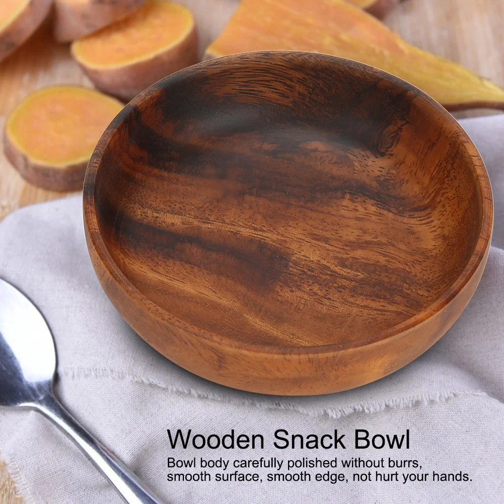 Wood Serving Bowls Wooden Snack Dish Fruit Food Salad Soup Bowl for Home Coffee Shop Use