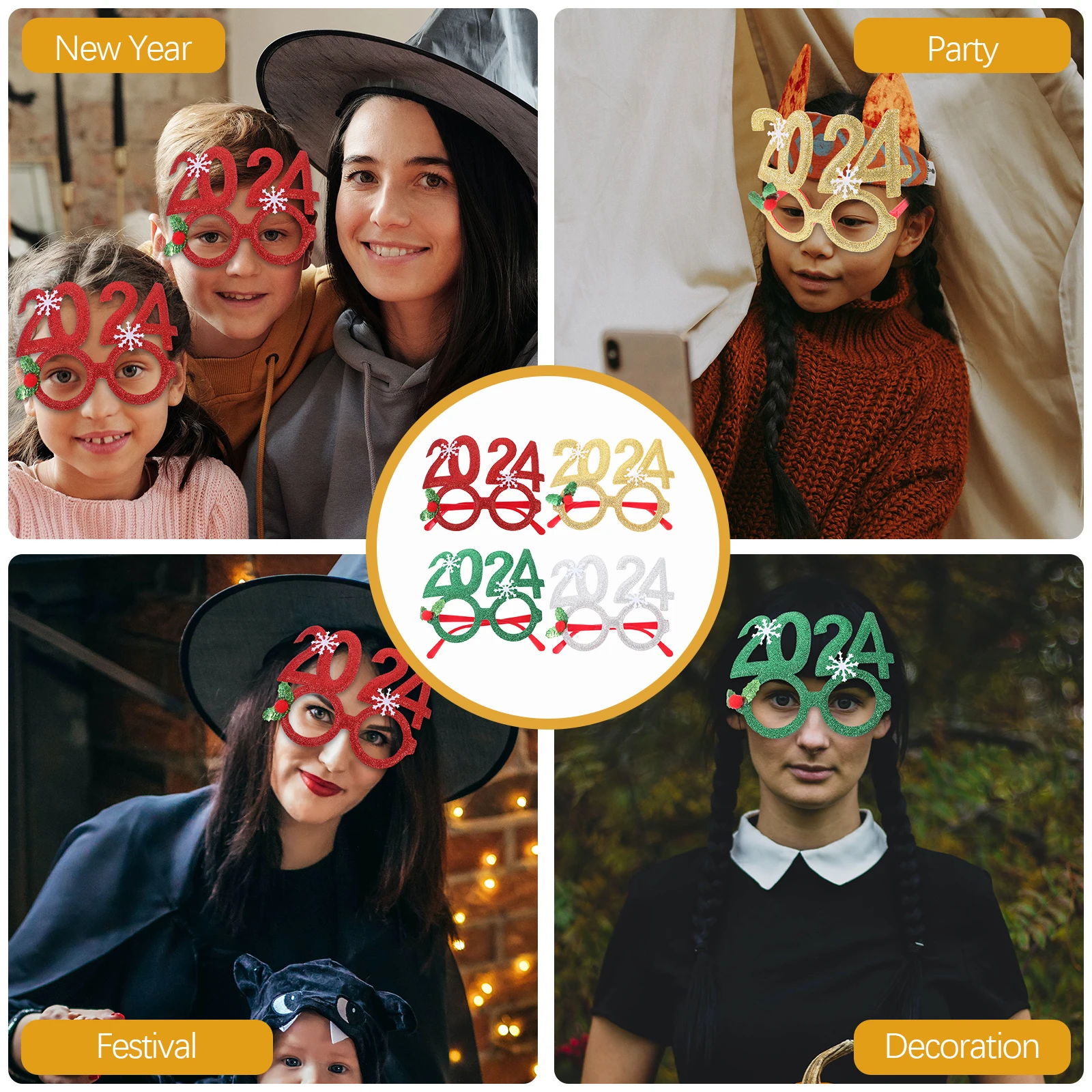 

4 Pcs New Year Glasses Fun Photo Props Party Decorations Safe Material Comfortable Kids Adult 2024 Celebration Holiday Gifts