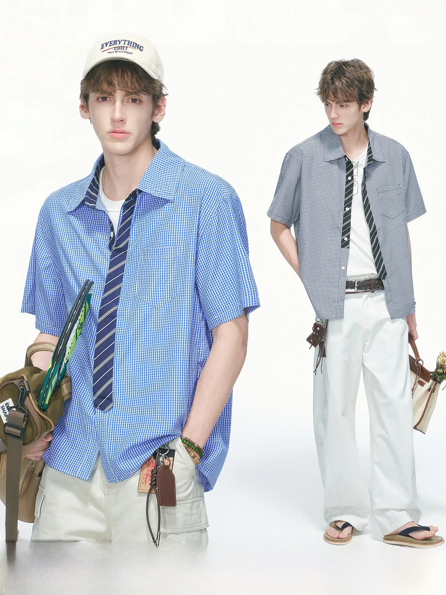

Blue Plaid Short Sleeve Casual Shirt for Men Dream Made American Style Breathable Polyester Blend Summer Commute Fashion