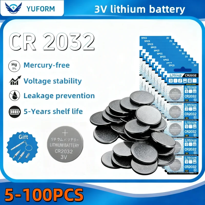 

CR2032 Button Cells 3V Lithium Coin Cell Battery DL2032 ECR2032 200mAh for Watch Car Key Remote Control Toys Calculator Battery