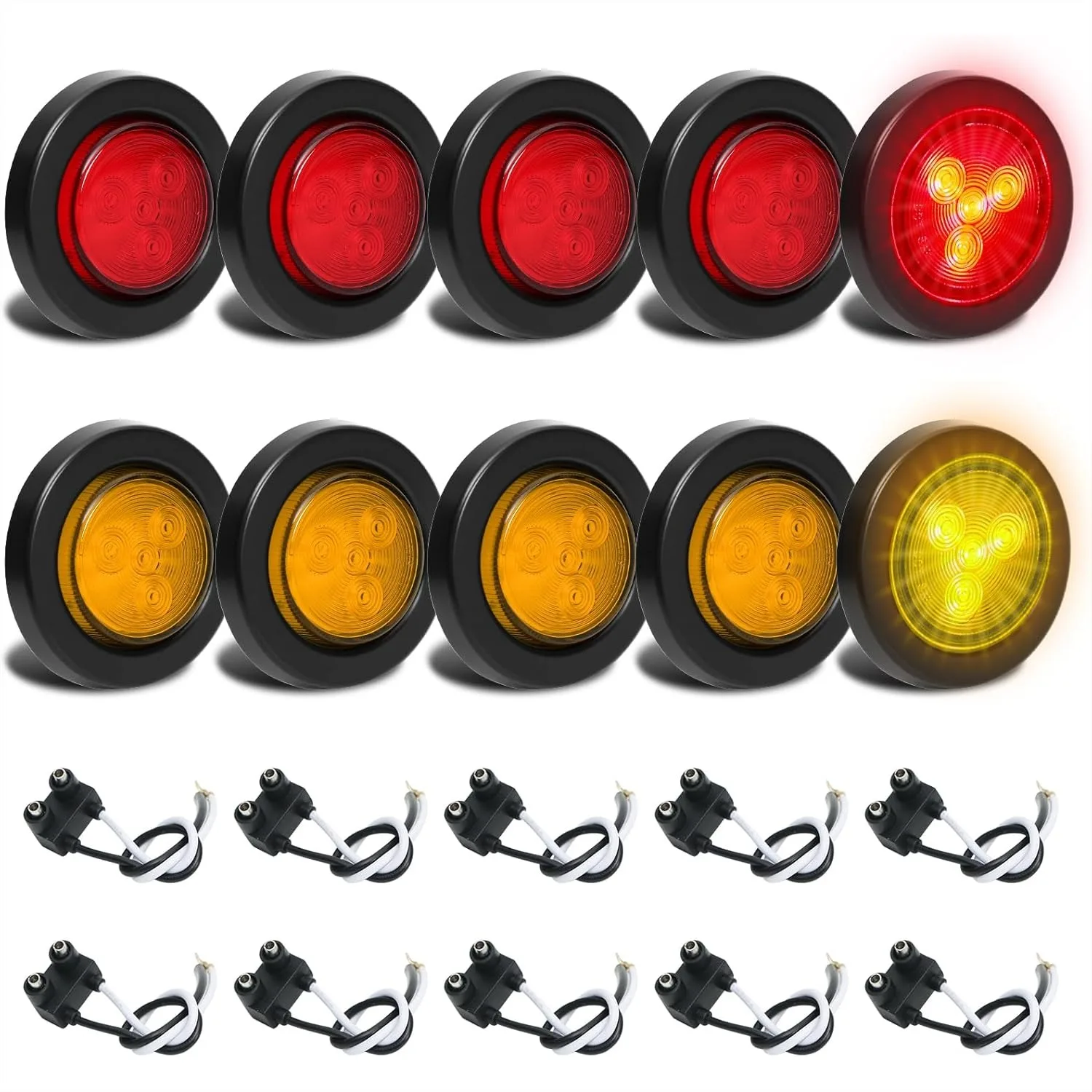 

10Pcs 2 inch Round LED Trailer Marker Lights with 2 Prong Plug, Waterproof Clearance Lights for Truck Camper RV, Flush Mount
