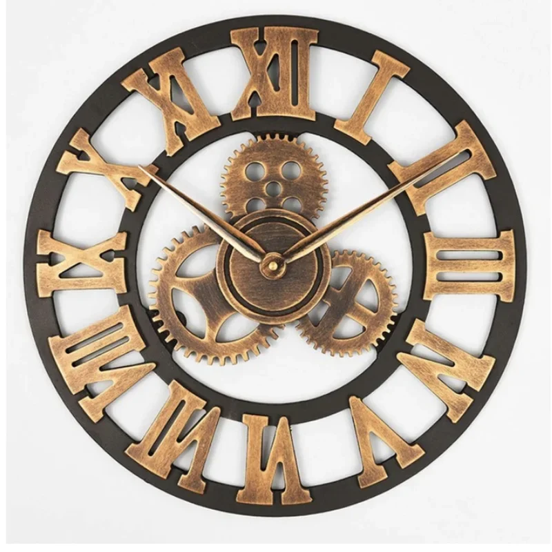 Gear Large Wall Clock Modern Design Clocks Quartz Time Mute Watch Wooden Decor 3D Vintage Horloge
