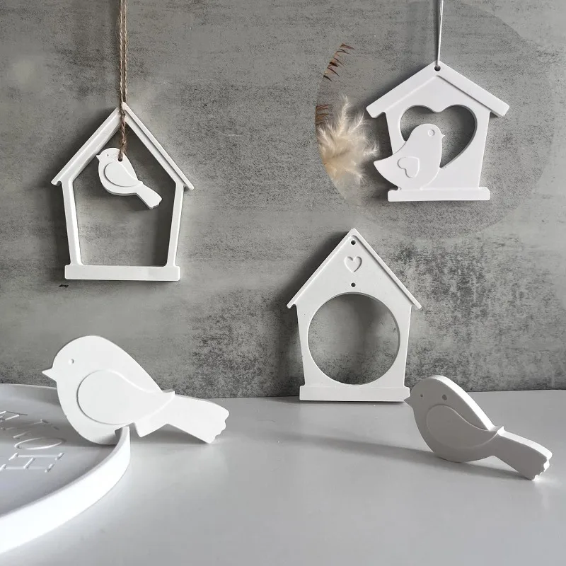Ev Kuş Silikon Kalıp Ev Kuş Asılı Duvar Dekorasyonu Alçı Kalıp Bahar Içi Boş Kalp Ev Duvar Çelenk Döküm Kalıp