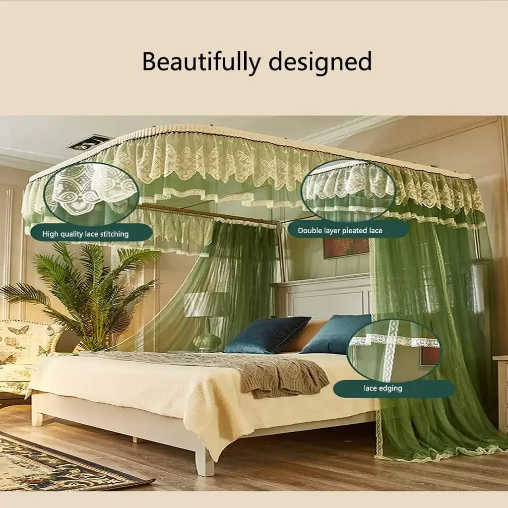Mosquito Net Three Side Openings Post Romantic Lace Bed Curtain Canopy Netting Bed Net Bedding(Blue-Gray,150 * 200cm) view 2