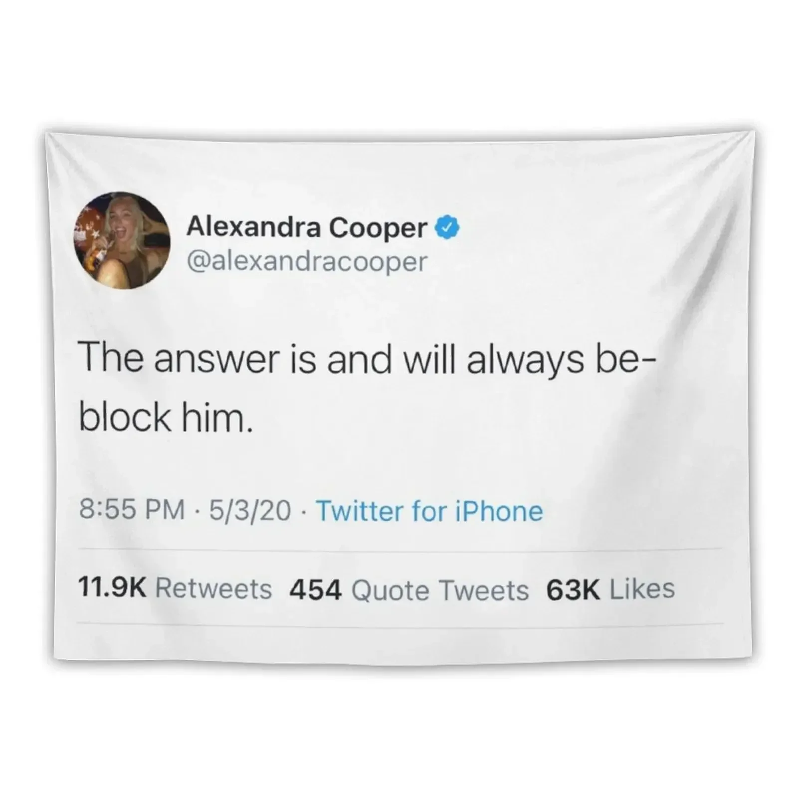 The answer will always be block him Alex Cooper Tweet Call Her Daddy Tapestry Room Decore Aesthetic Decorative Wall Tapestry