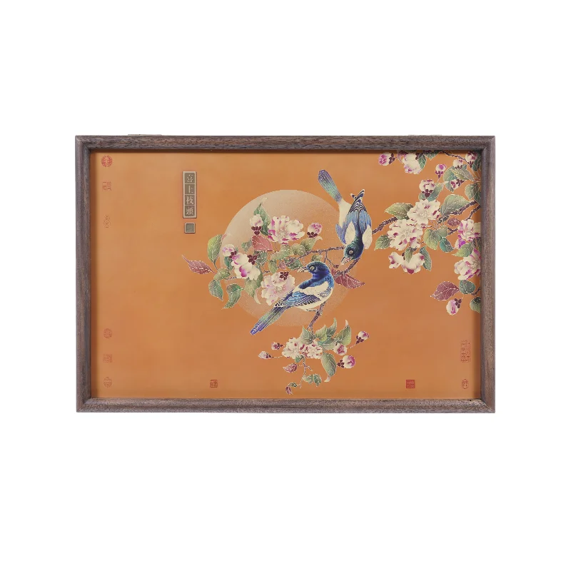 Zen Gold Flower Brass Panel Dual-Use Wall Art & Meter Box Cover Walnut Frame Hand-made Classic Unique High-caliber Vintage Decor