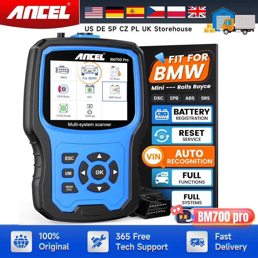 ANCEL BM700 لسيارات BMW أداة تشخيص النظام الكامل obd2 الماسح الضوئي حاقن الترميز EPB SAS وسادة هوائية ABS إعادة تعيين الزيت قارئ رمز السيارات