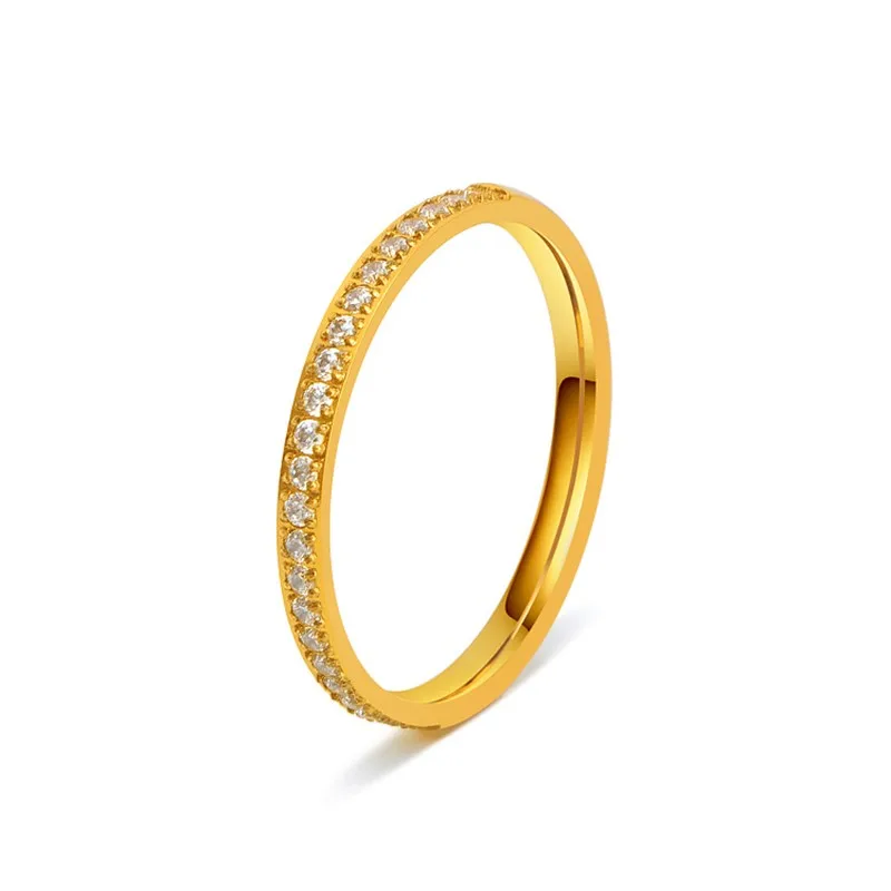 2mm Thin Stackable Ring Stainless Steel Half Eternity Band Pave CZ Wedding Ring for Women Girl Size 4-10