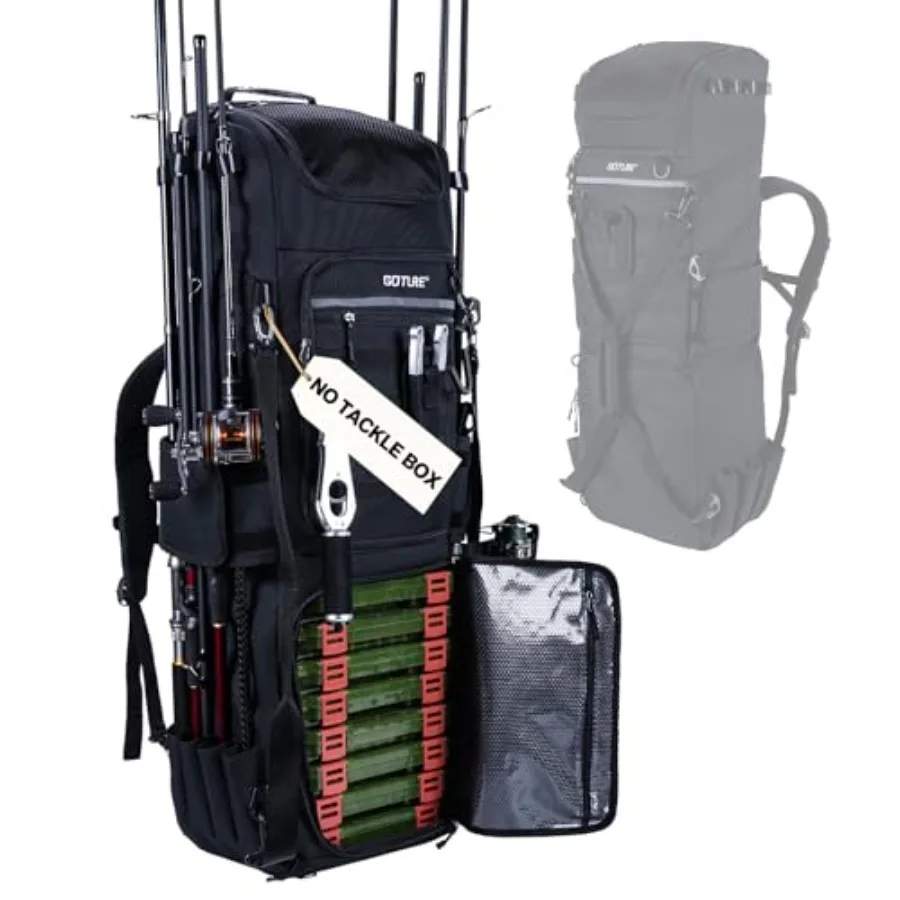 

Рыболовный рюкзак Goture 116 л с 8 держателями для удилищ, сверхпрочный чехол-переноска для удочек, органайзер для снастей, вмещает 8 лотков, 3-слойный органайзер для снастей