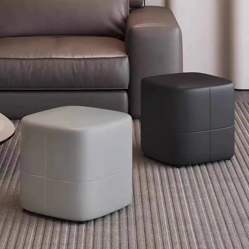 AOLIVIYA Napa Leather Square Minimalist Shoe Chair Hallway Bench Ottoman Foot Stool