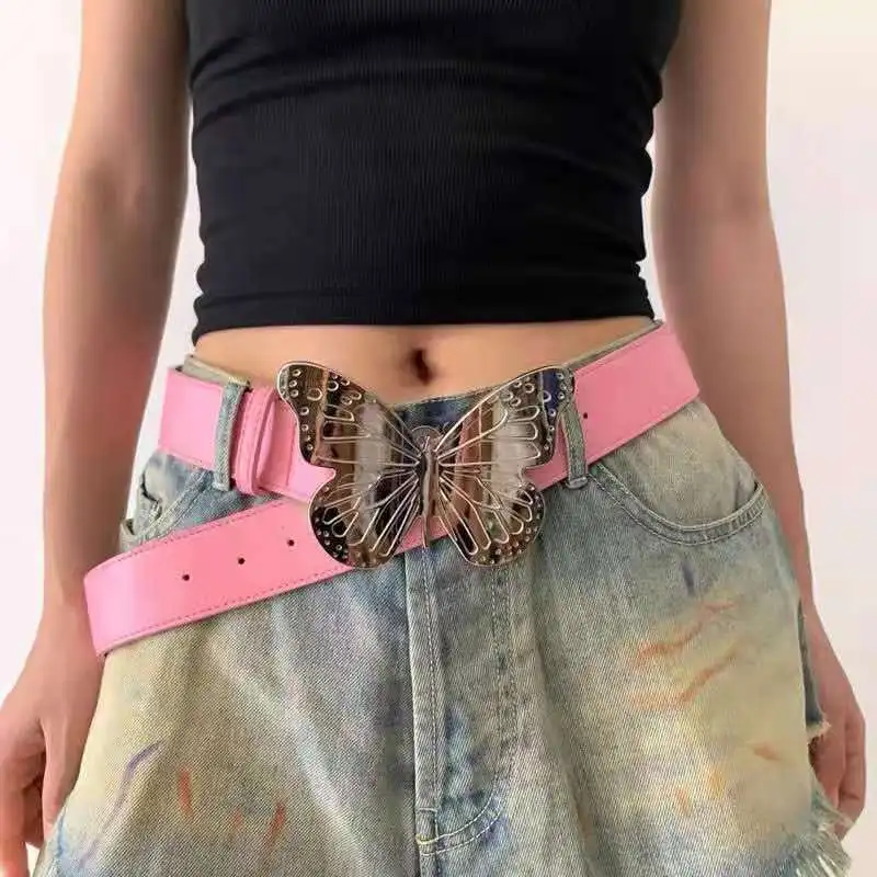 Butterfly Vintage Belt Women, Pink Harajuku Buckle, 2000s  display picture 1