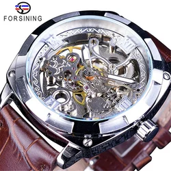 Forsining 207B Mechanical Automatic Vintage Leather Strap Carved Dial Watch Man For Sale Casual Business Men's Clock