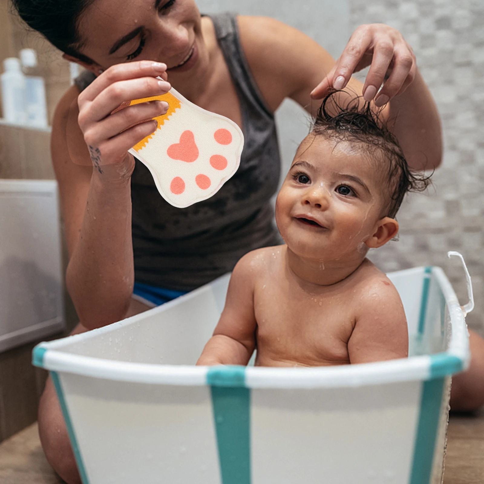 2 stuks babybadje spons kinderhanddoek pasgeboren cartoon luipaardprint scrubber veilig materiaal peeling leuk badtijd accessoires