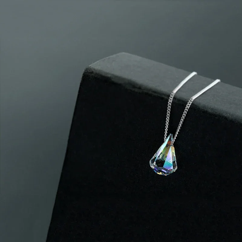 Silver Color Raindrop Pendant Necklace for Women Mother Genuine Crystals from Austria Chain Collar Wedding Engagement Party