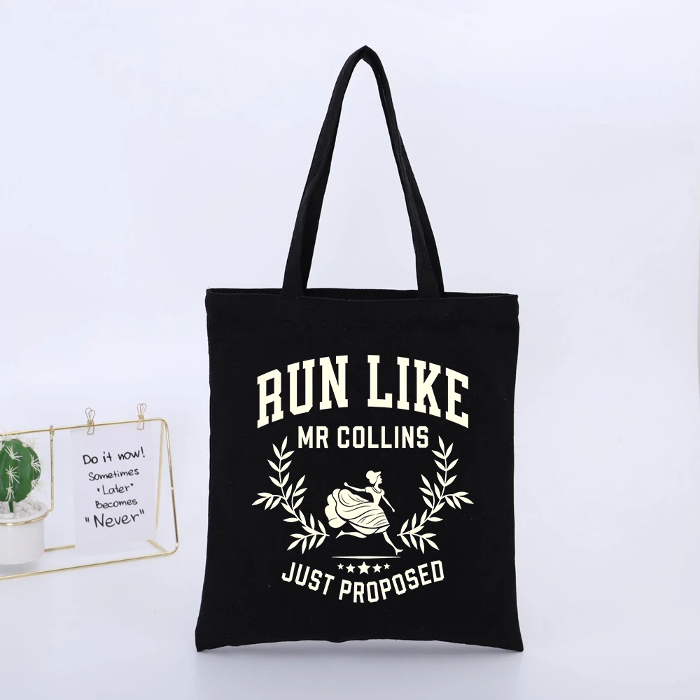 Slogan-style Print Black Canvas Tote Bag, Casual Style for Daily Shopping and Outings