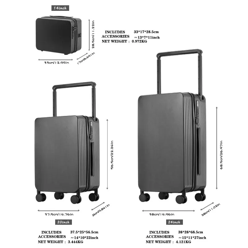 Multifunctional Combination Suitcase, Wide Trolley Suitcase, USB Charging Port, ABS Large Capacity Portable Trolley Case