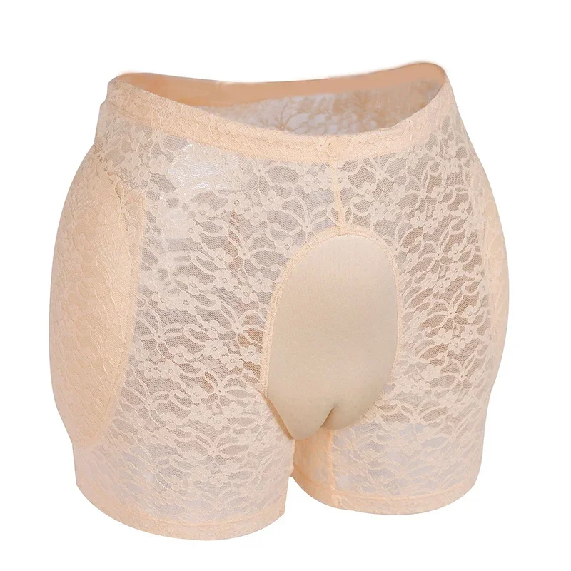 Translucent Lace Underwear Men’s Hiding Gaff Panty Brief for Crossdresser Padded Hips Enhancer with Removable Pads