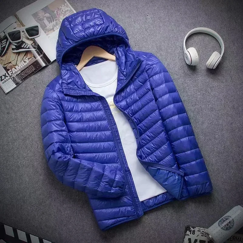 2026 0-10℃ Men's Winter Jacket Ultra Light Duck Down Jackets Portable Hooded Puffer Feather Thin Parkas Windproof Outerwear Coat