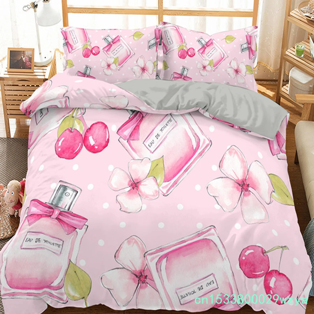 Fashion Bedding Set Makeup Cosmetic Theme Duvet Cover Polyester Perfume Lipstick Nail Polish Brush Print Quilt Cover King Size