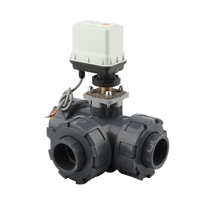 Válvula de bola motorizada con actuador eléctrico de plástico PVC, acero inoxidable, latón, 3 vías, DN50, 2 pulgadas, para Control de flujo de aire y agua