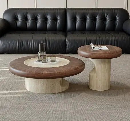 #￥Simple Modern Cave-Textured Extendable Movable Solid Wood Coffee Table for Living Room with Mid-Style Design