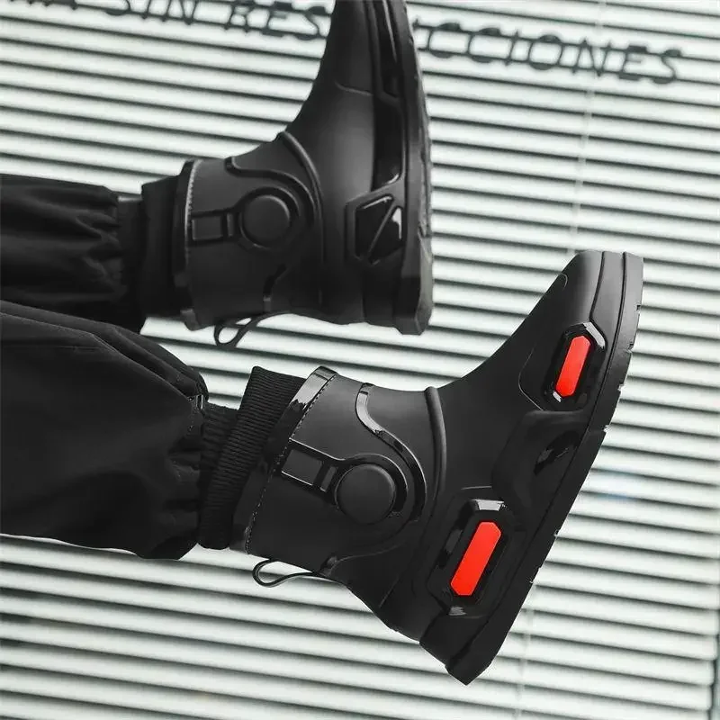 

New Men's Short Rain Boots Warm Fleece Lined Fishing Boots Slip Resistant Kitchen Waterproof Work Water Shoes PVC Material