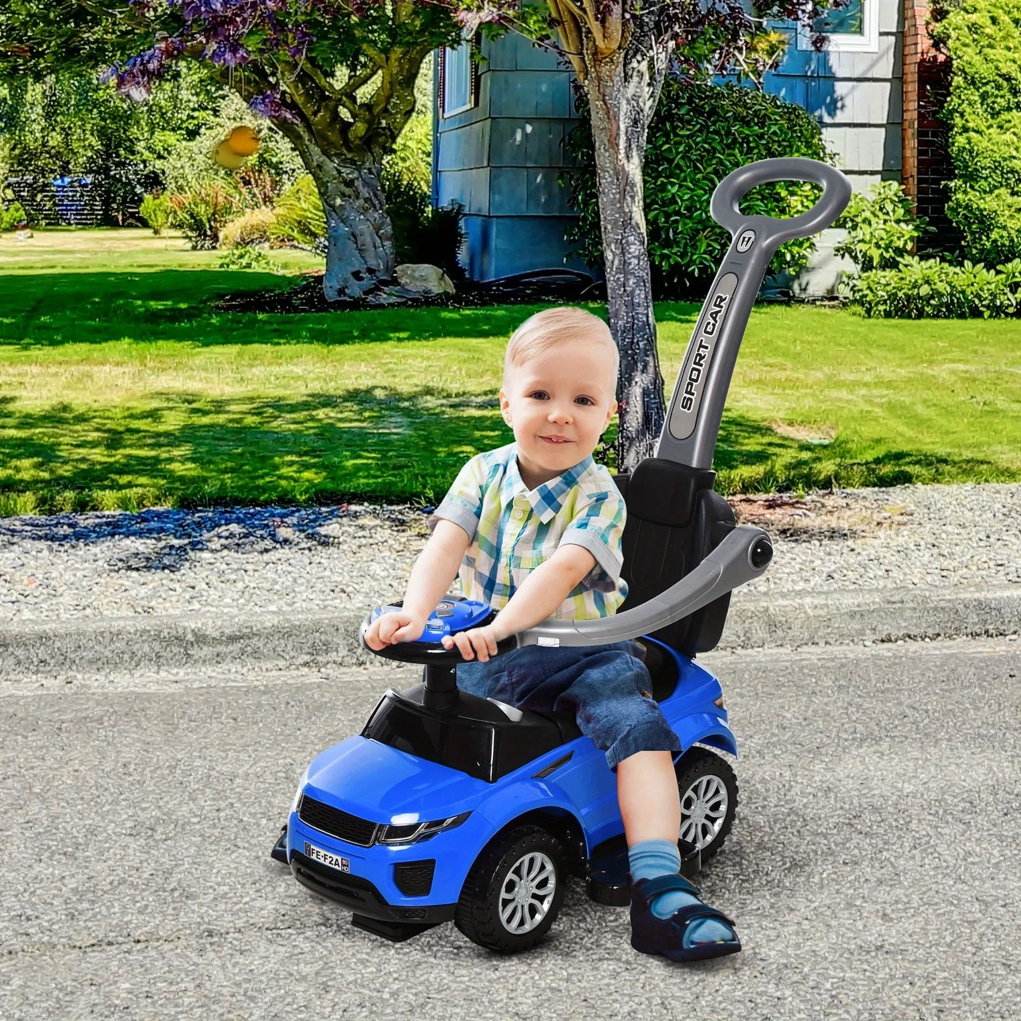 2-in-1 duwauto's voor peuters Kid Ride on Push Car Kinderwagen Glijdende auto met hoorn Muzieklichtfunctie Veilige bar Rit op speelgoed