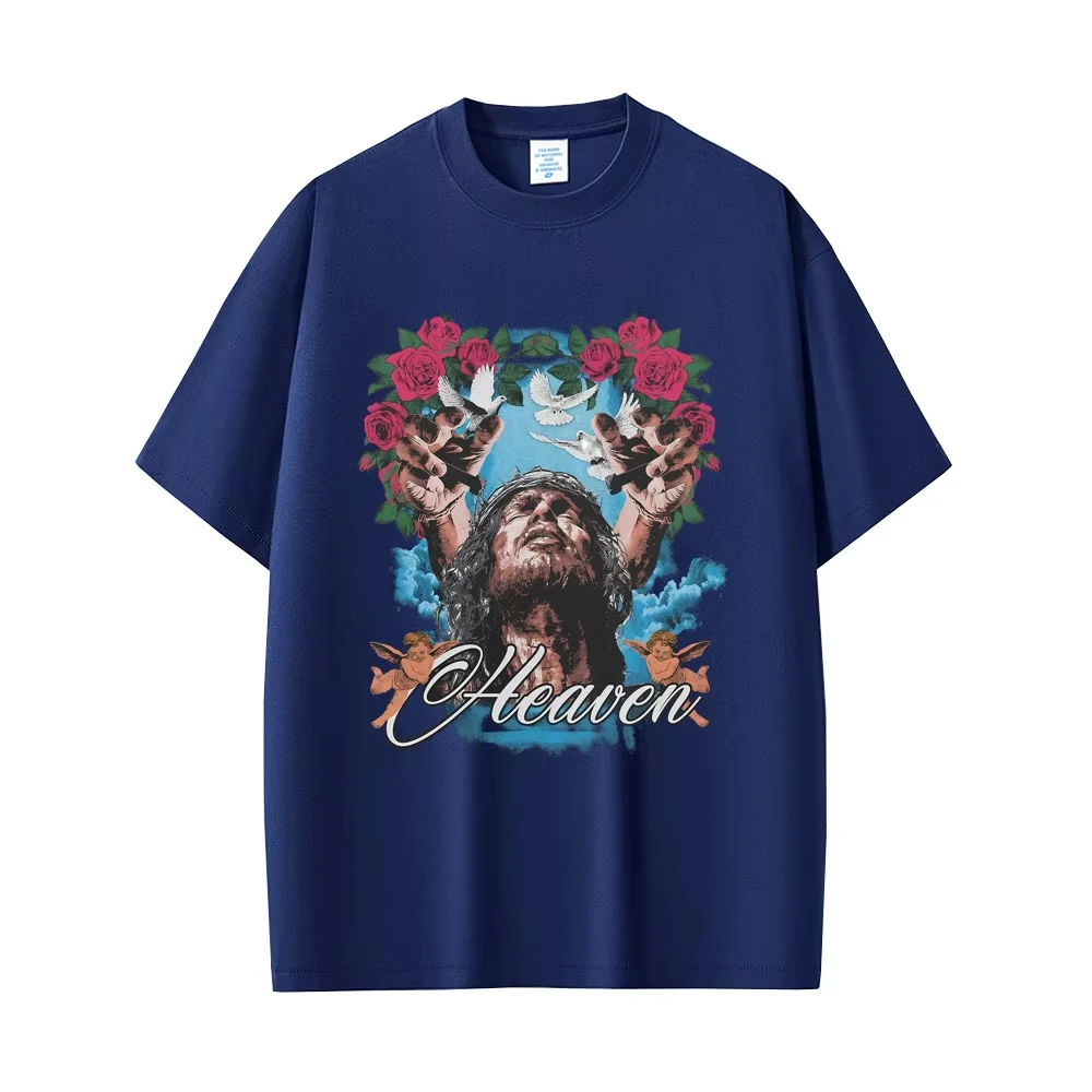 الدين المسيحي يسوع نمط تي شيرت الرجال والنساء عادية القطن تي شيرت ريترو الرجال روك تي شيرت 90s ملابس الشارع